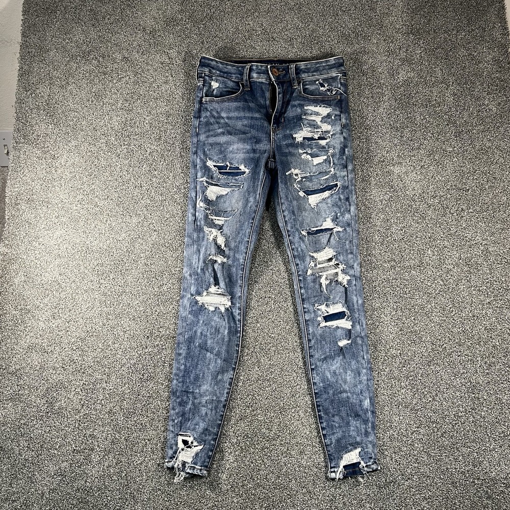 American Eagle Womens 6 Regular Distressed Skinny Jeans Next Level Stretch Blue
